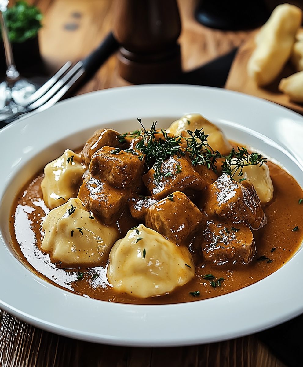 Rahmgulasch mit Serviettenknödel