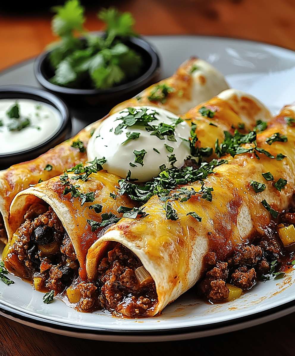 Hackfleisch Enchiladas mit Topping