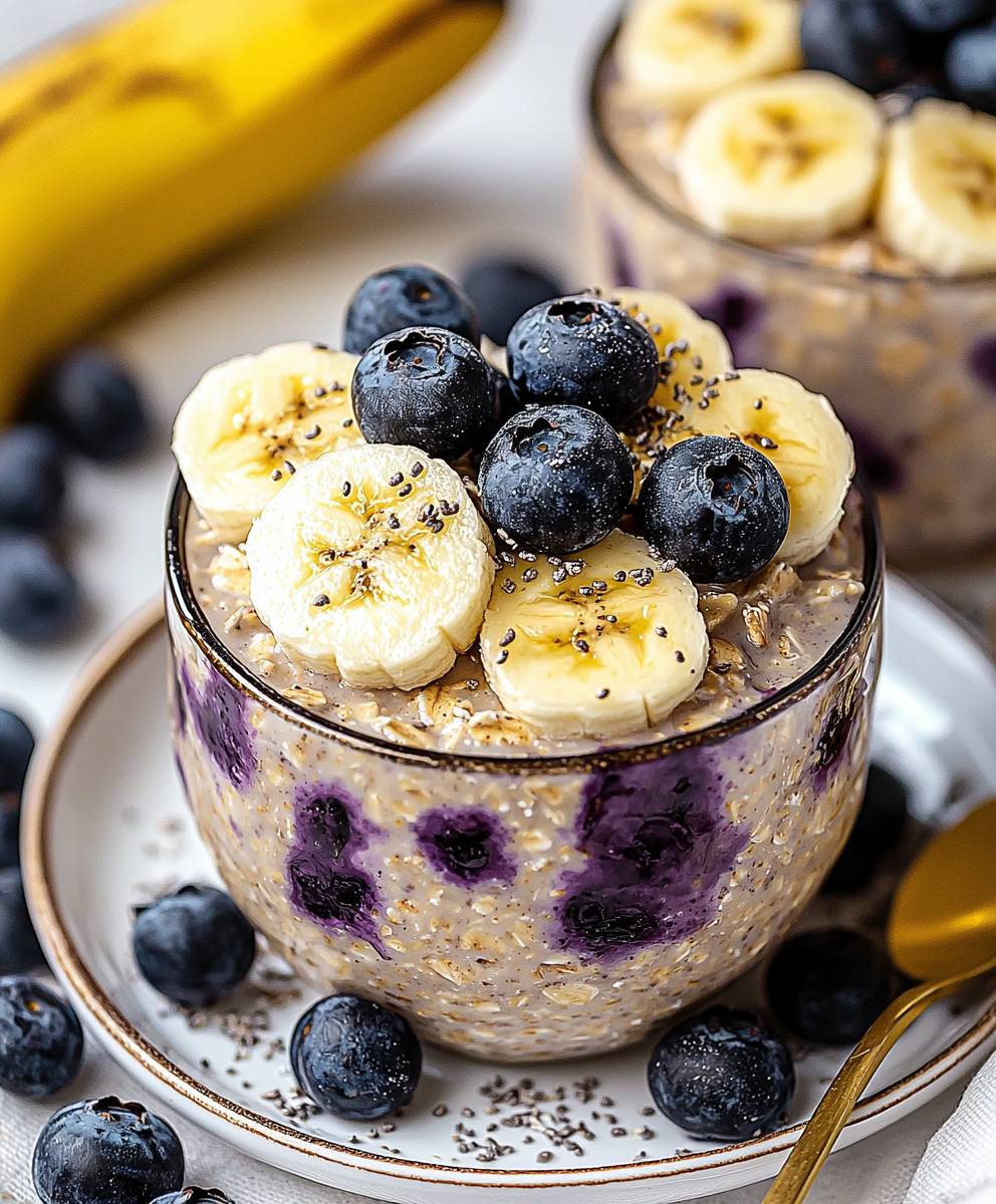 Blaubeer Bananen Overnight Oats