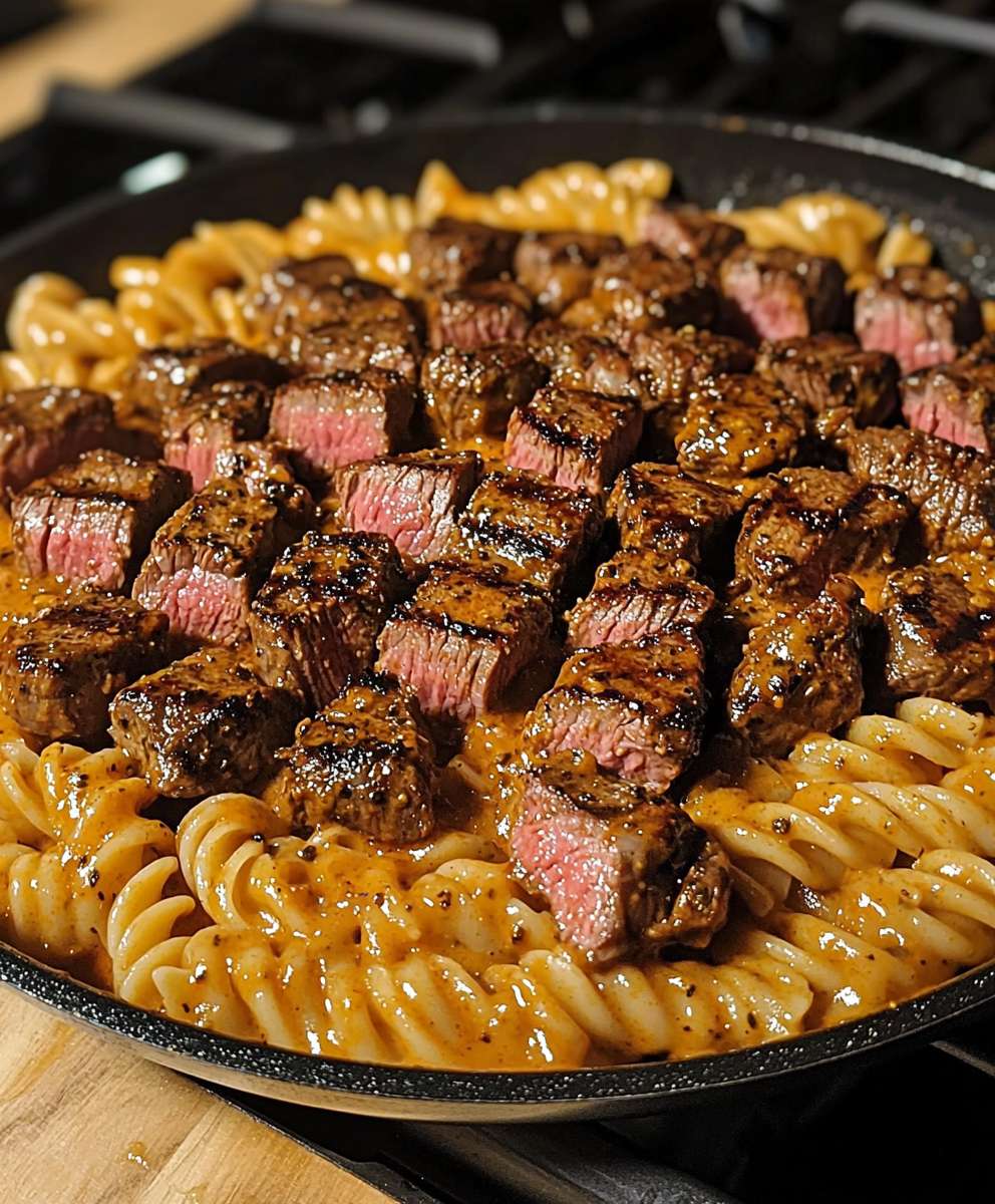Cajun Steak mit Käse Pasta