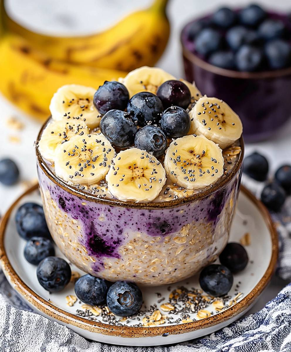 Blaubeer Bananen Overnight Oats