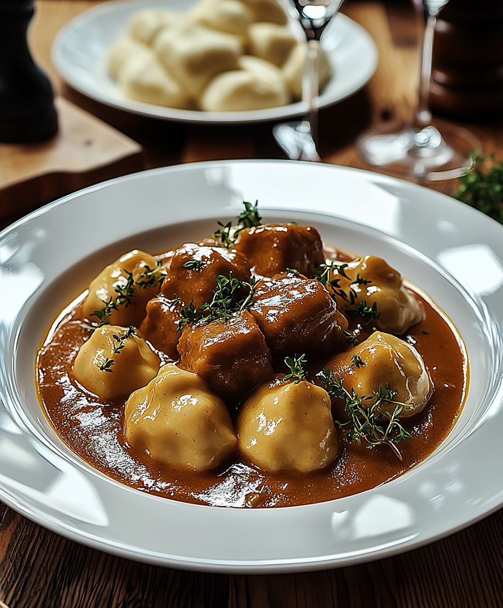 Rahmgulasch mit Serviettenknödel