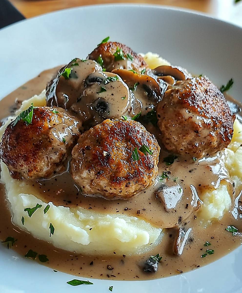 Fleischbällchen Kartoffelpüree Champignonrahmsauce