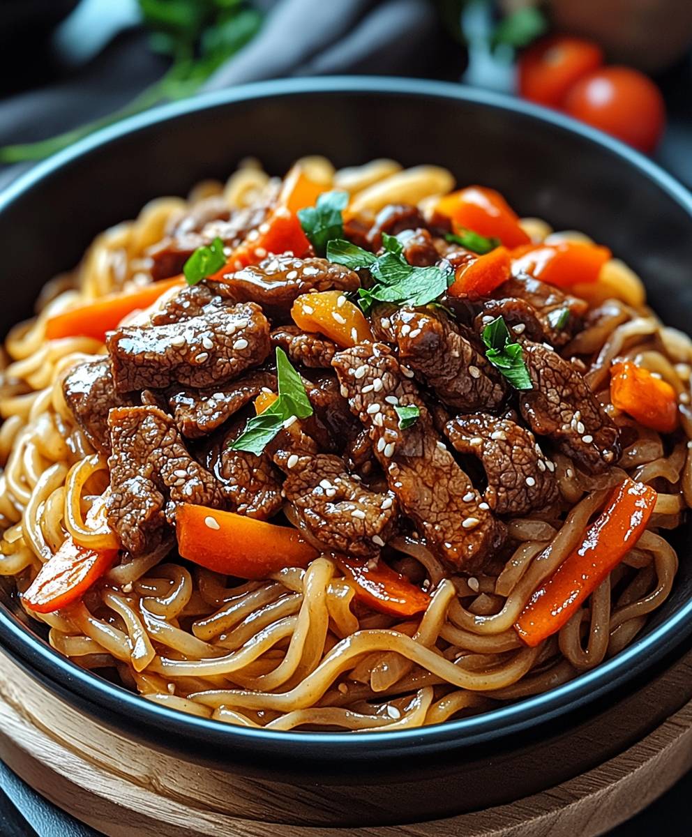 Reisnudeln Rindfleisch Sojasauce Gemüse