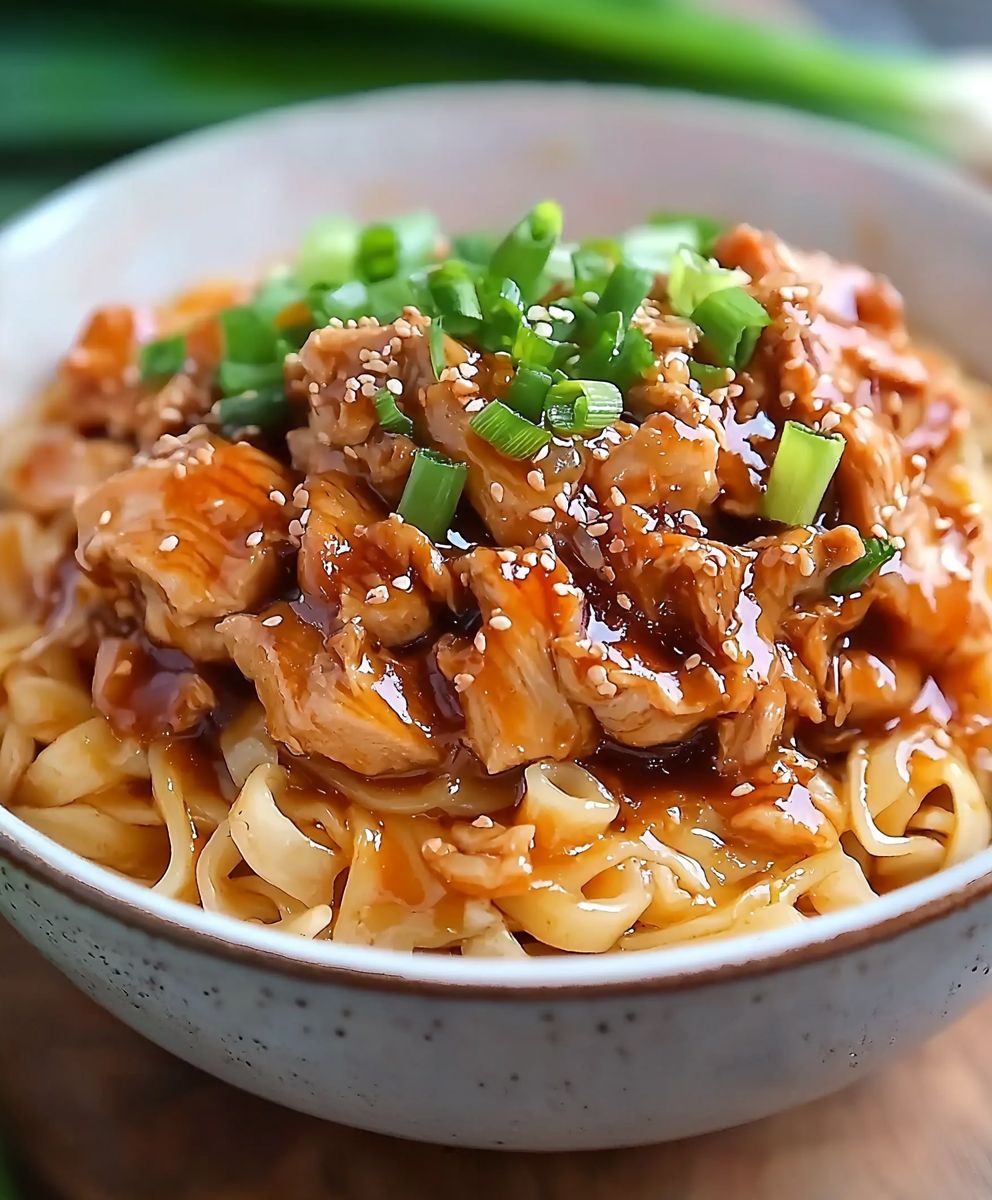 Soja-Hühnchen-Nudeln Eintopf