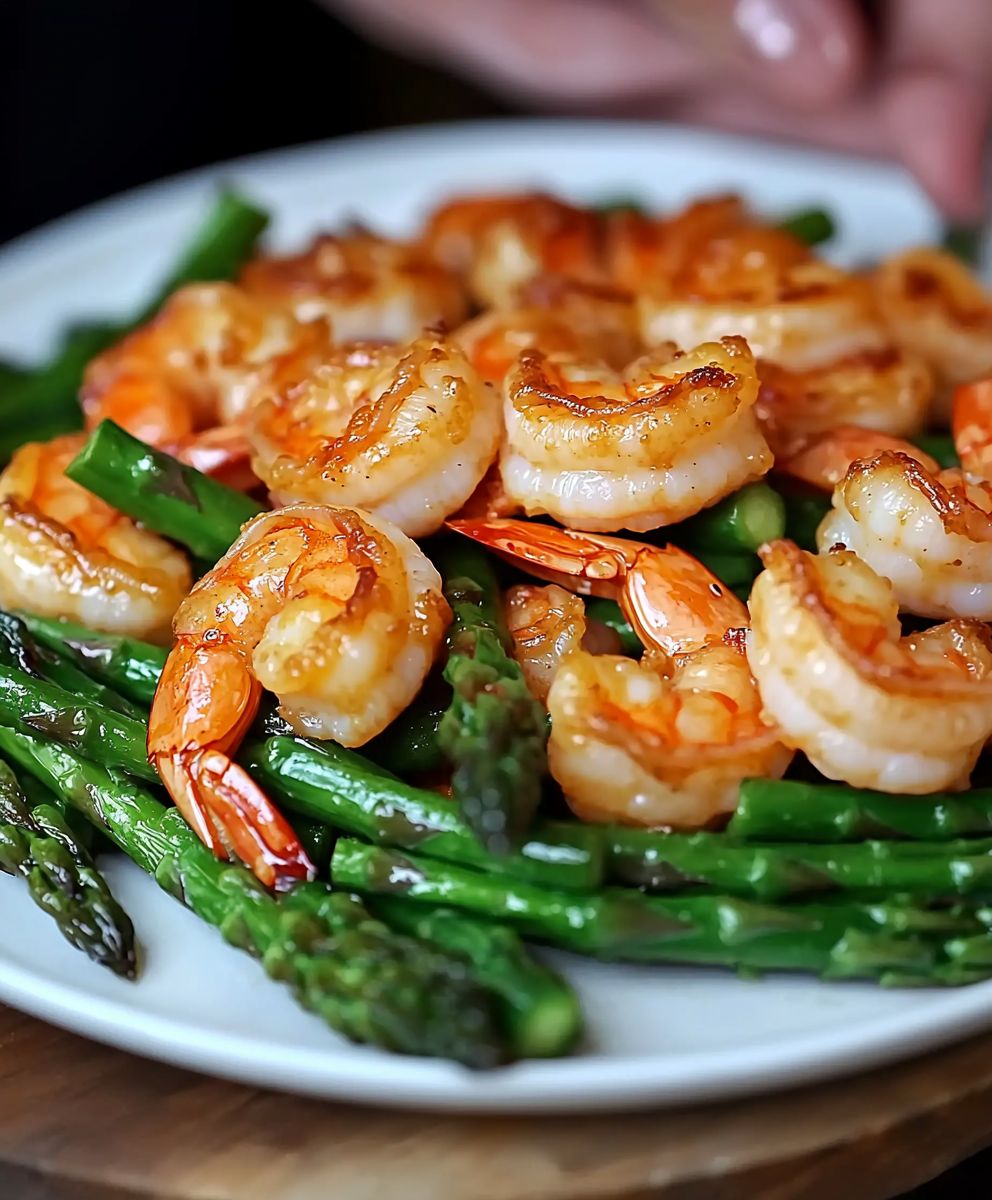 gebratene Garnelen und Spargel