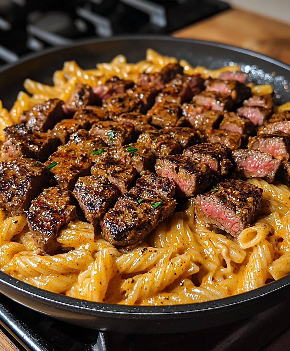 Cajun Steak mit Käse Pasta