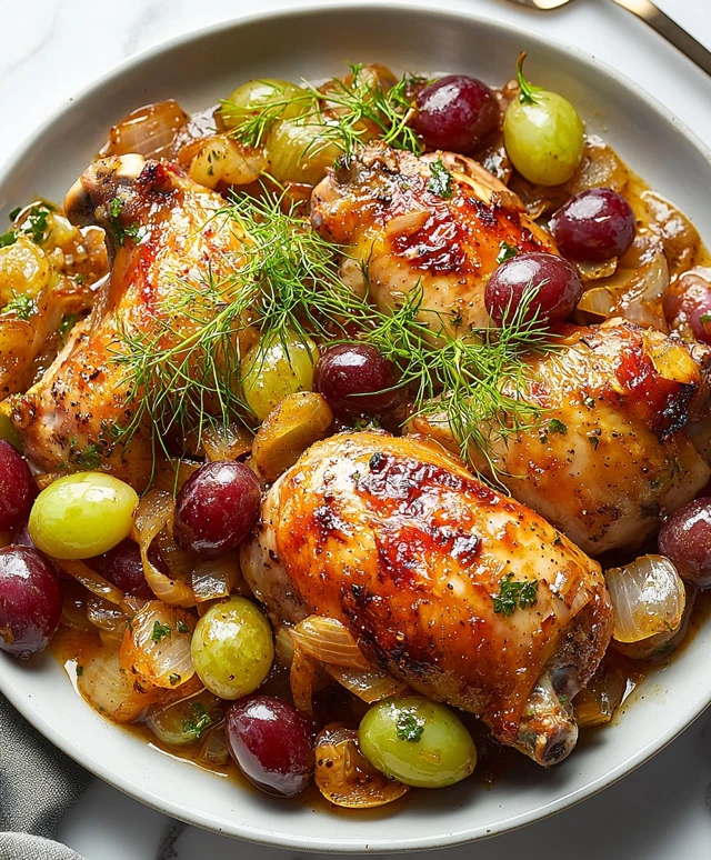 geschmorte Hähnchenschenkel mit Trauben