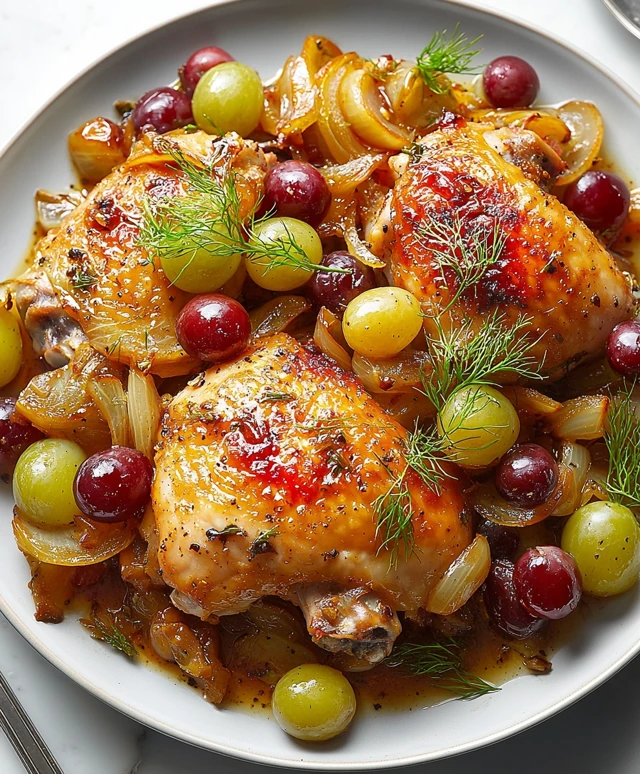 geschmorte Hähnchenschenkel mit Trauben