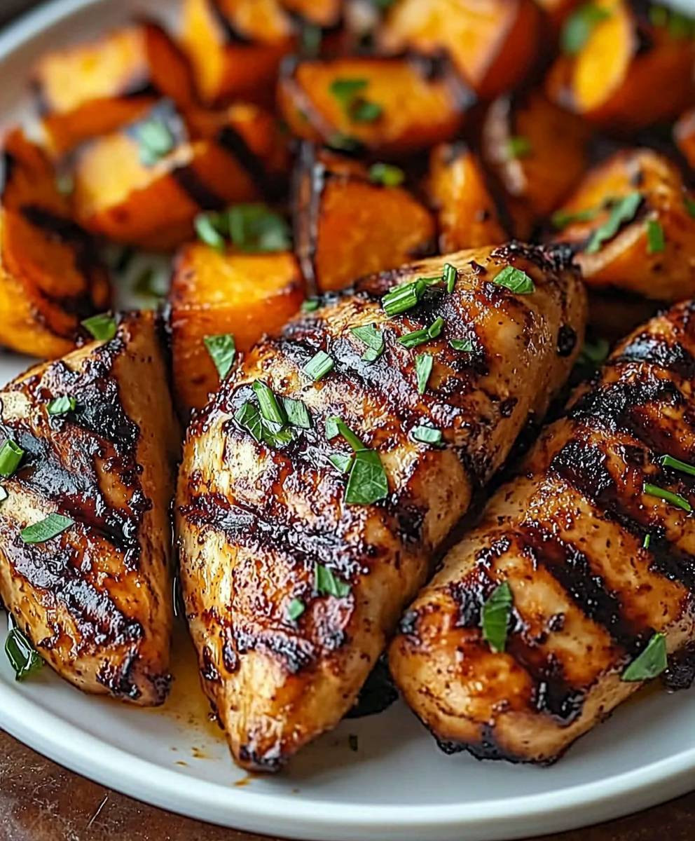 gegrilltes Hähnchen mit Süßkartoffeln