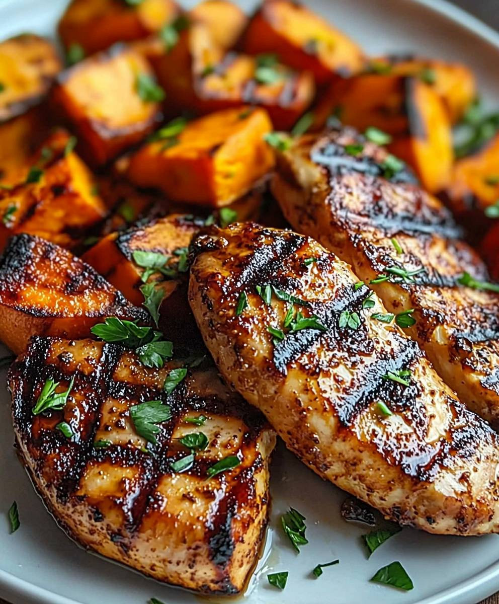 gegrilltes Hähnchen mit Süßkartoffeln