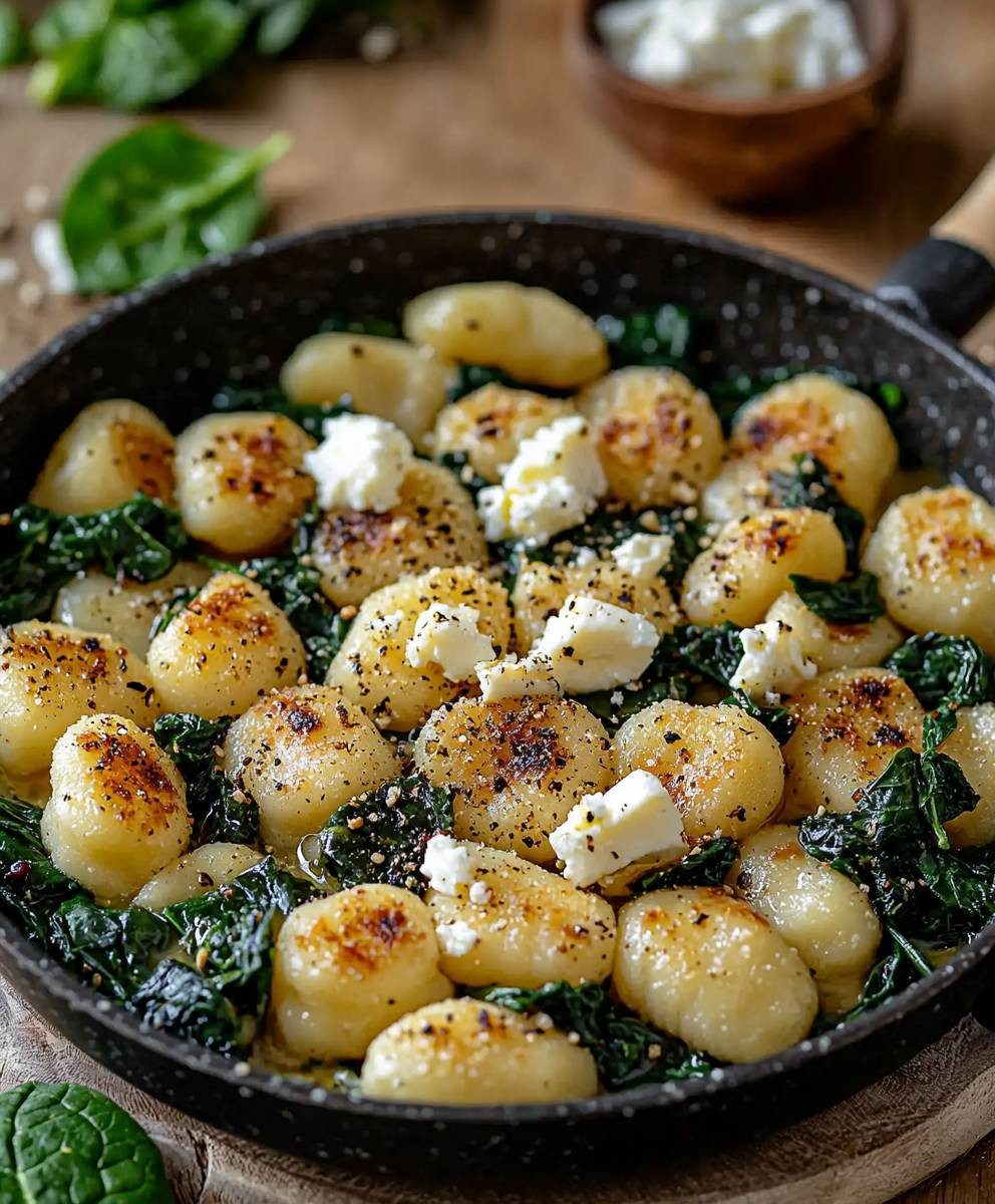 Gnocchi Pfanne mit Spinat Feta