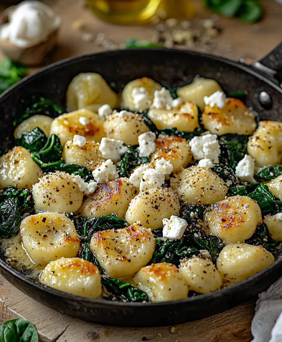 Gnocchi Pfanne mit Spinat Feta