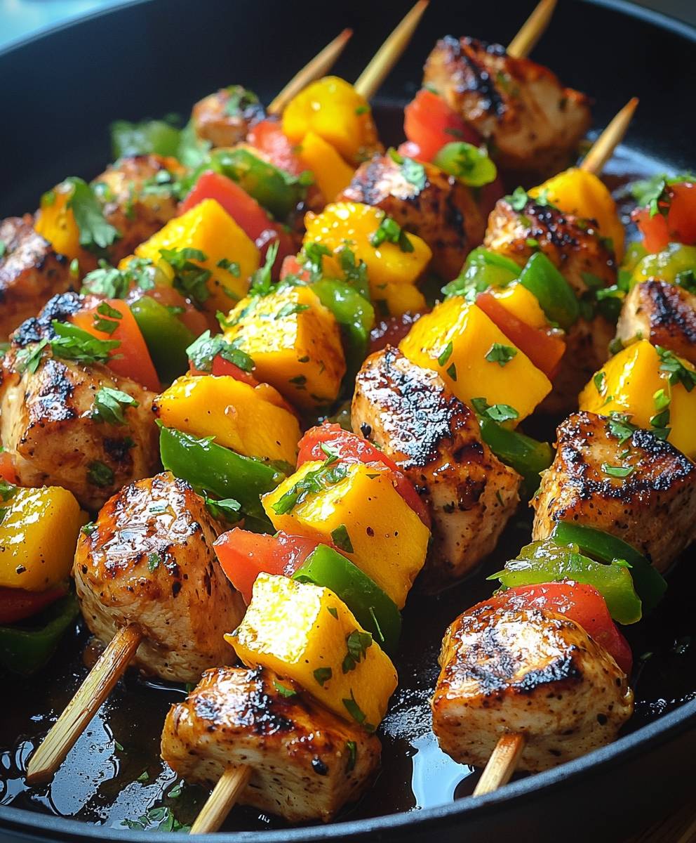 Karibische Hähnchenspieße Mango Salsa