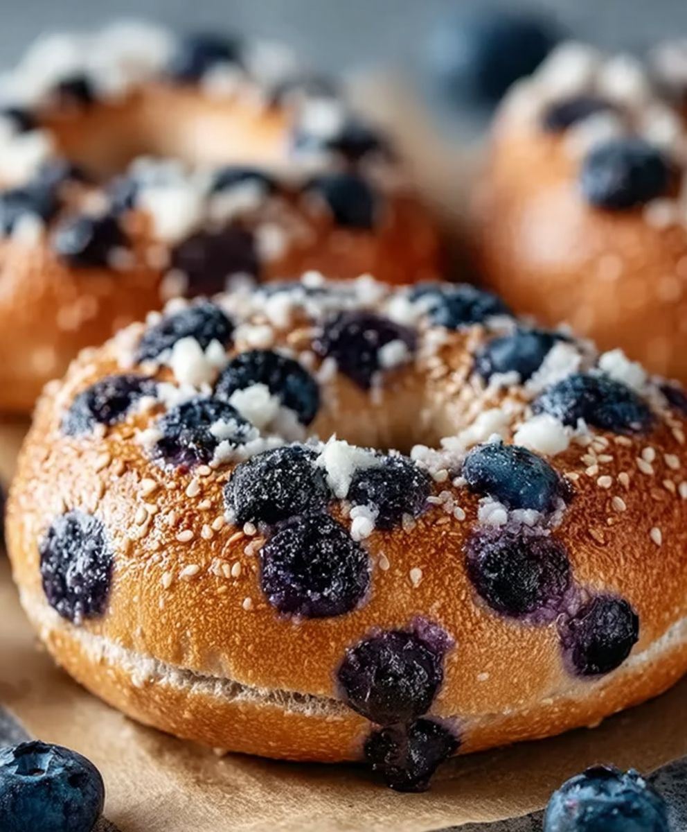Proteinreicher Blaubeer Bagel