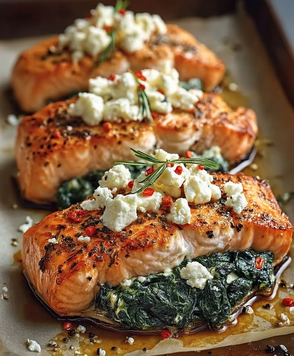 Gefüllter Lachs Spinat Feta
