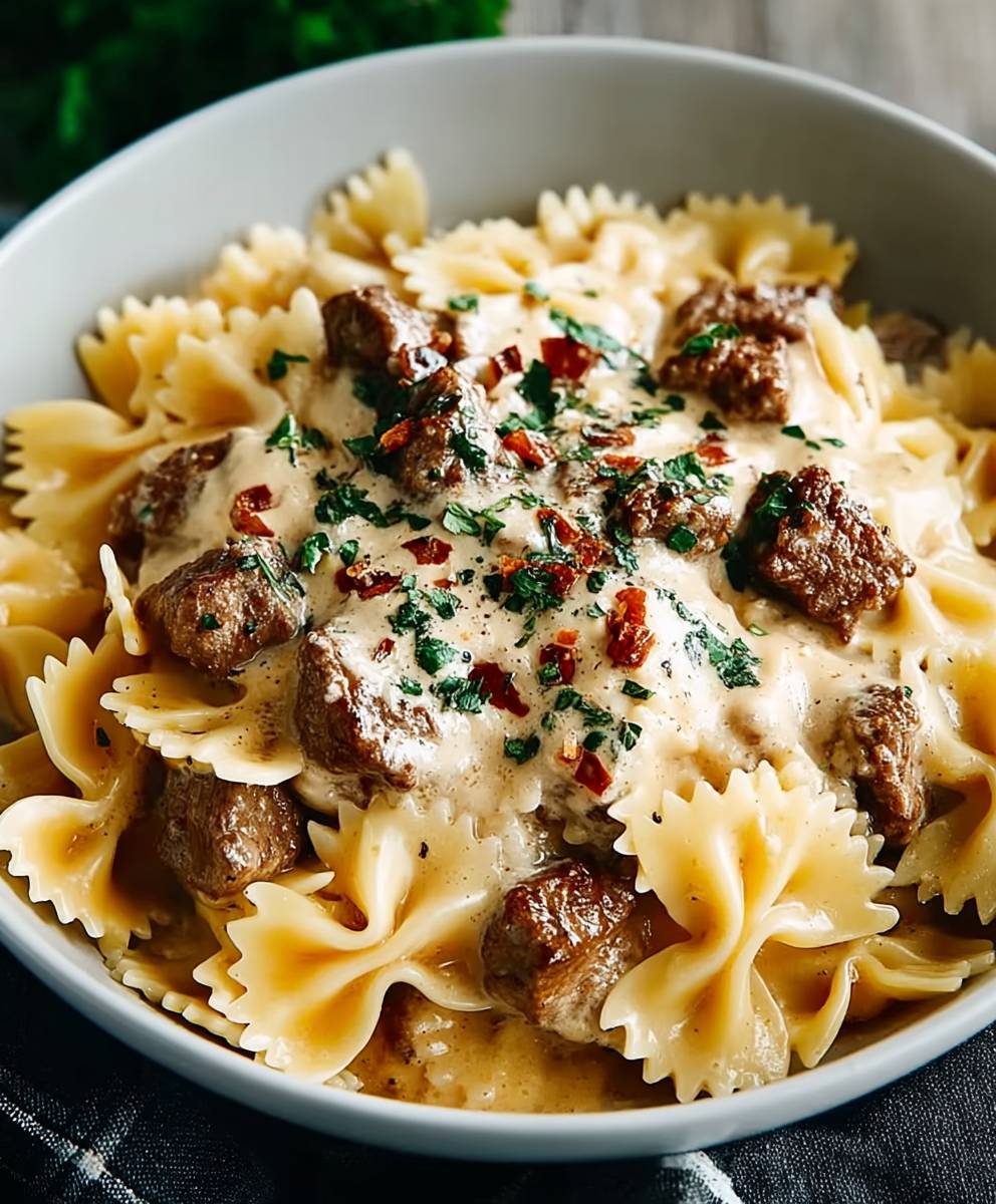 Rindfleisch Bowtie Nudeln Alfredo