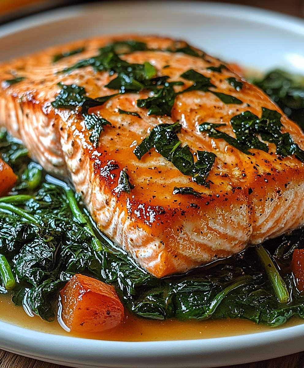 Gebackener Lachs mit Spinat