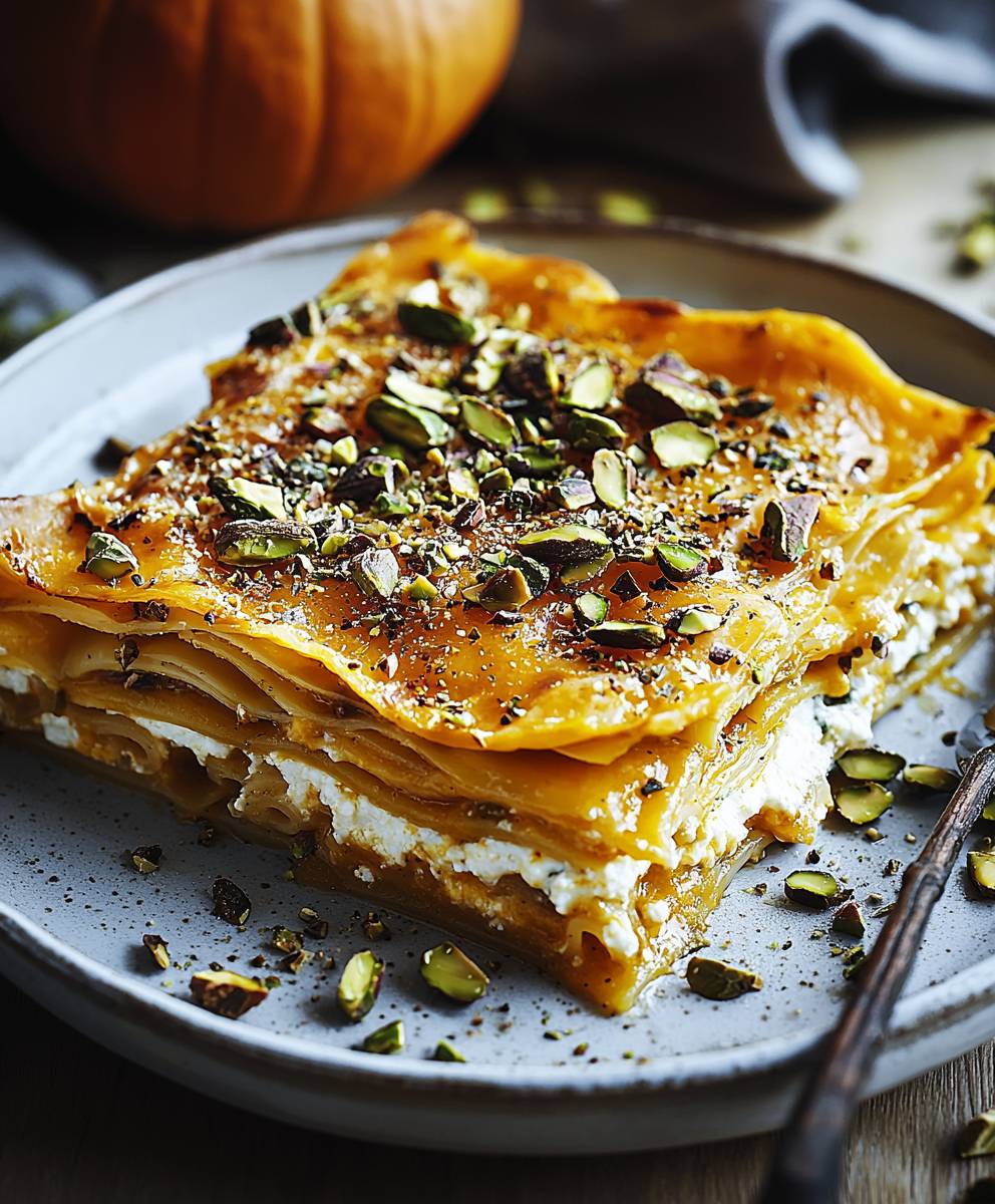 Kürbislasagne mit Ricotta Pistazien