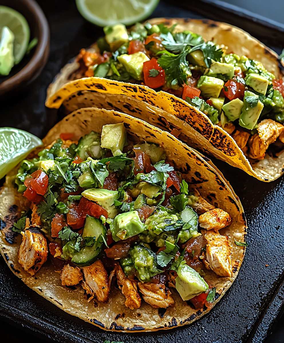 Poblano Hähnchen Tacos Avocado Salsa
