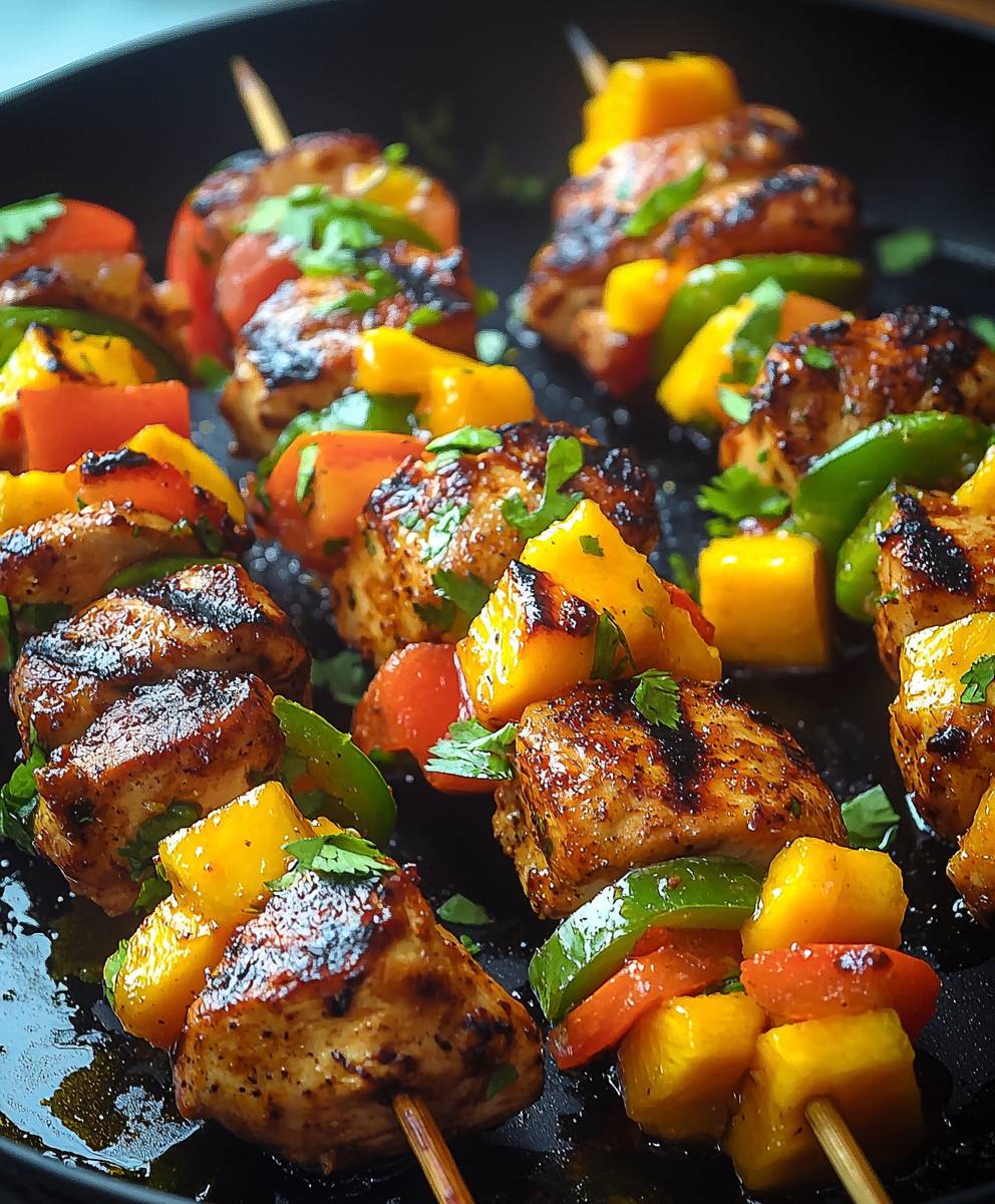 Karibische Hähnchenspieße Mango Salsa