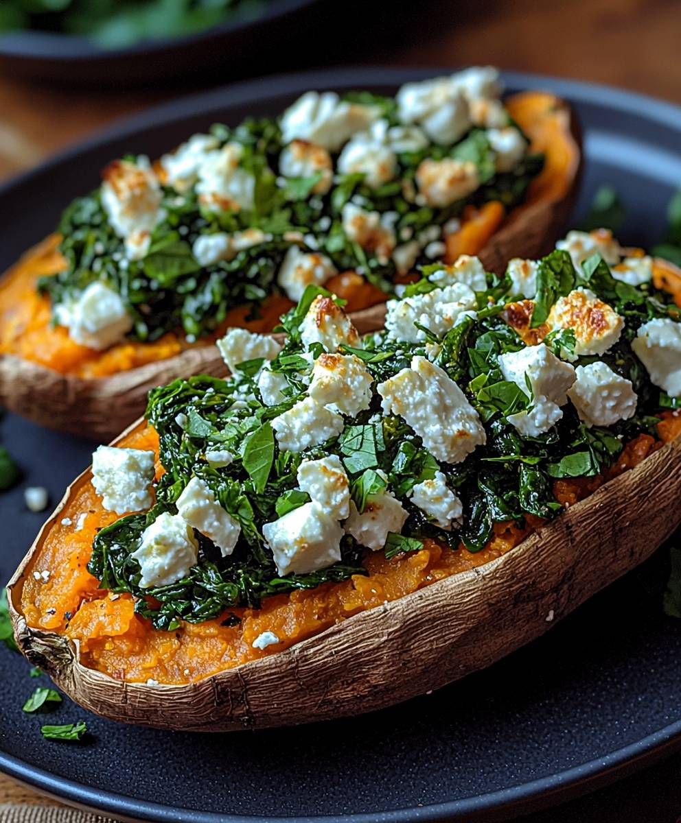 Gefüllte Süßkartoffel Feta Spinat