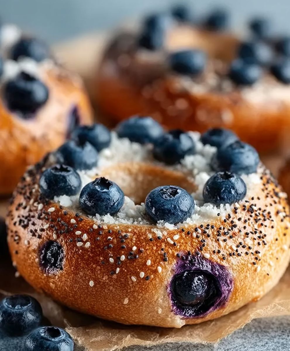 Proteinreicher Blaubeer Bagel