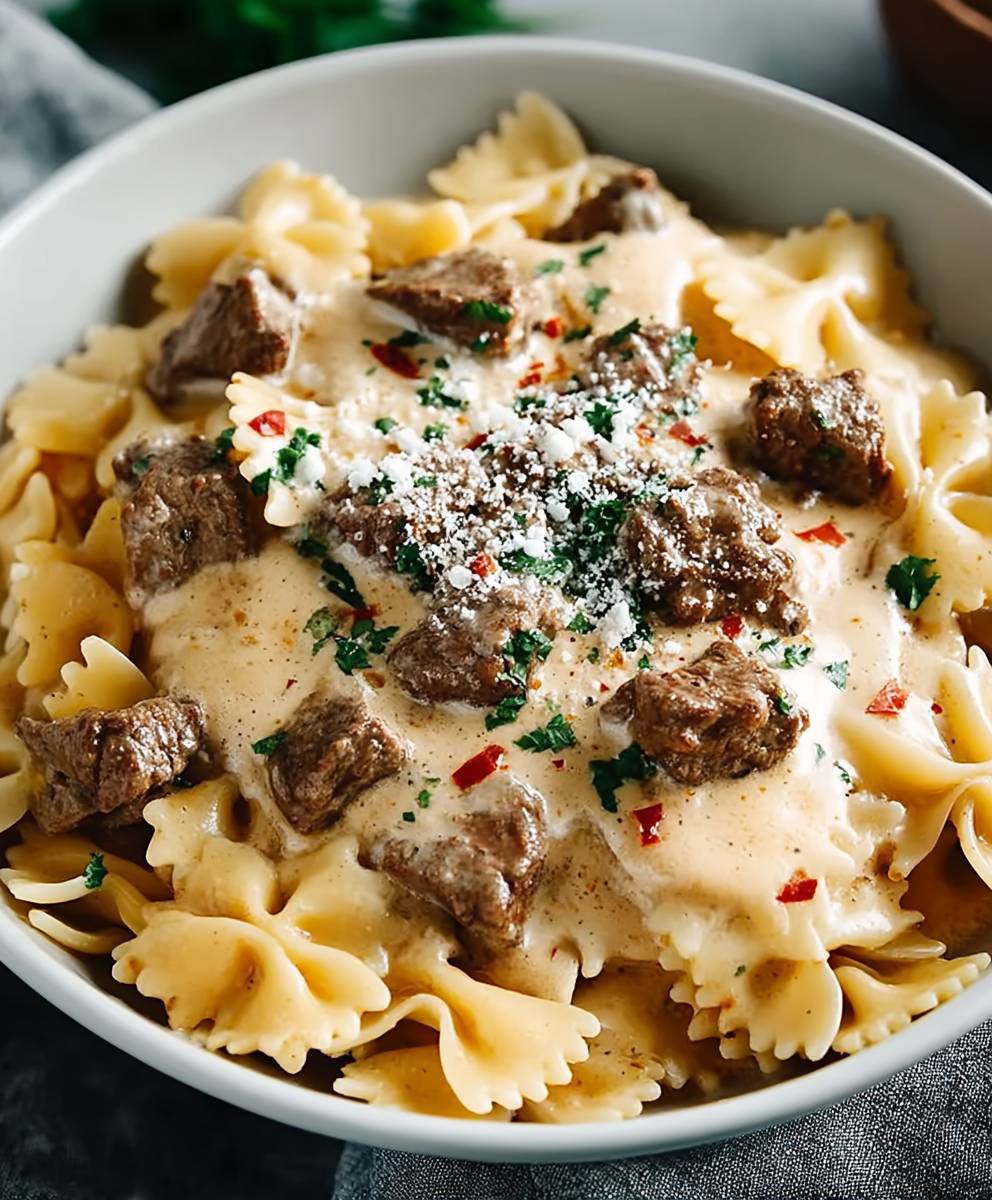 Rindfleisch Bowtie Nudeln Alfredo