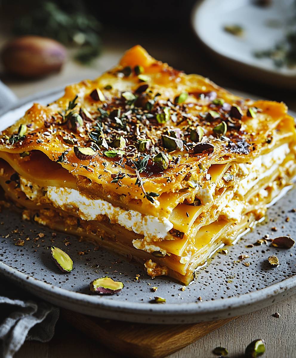 Kürbislasagne mit Ricotta Pistazien