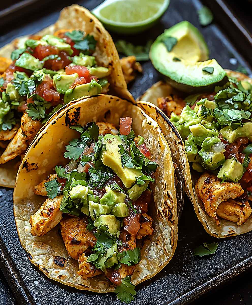 Poblano Hähnchen Tacos Avocado Salsa