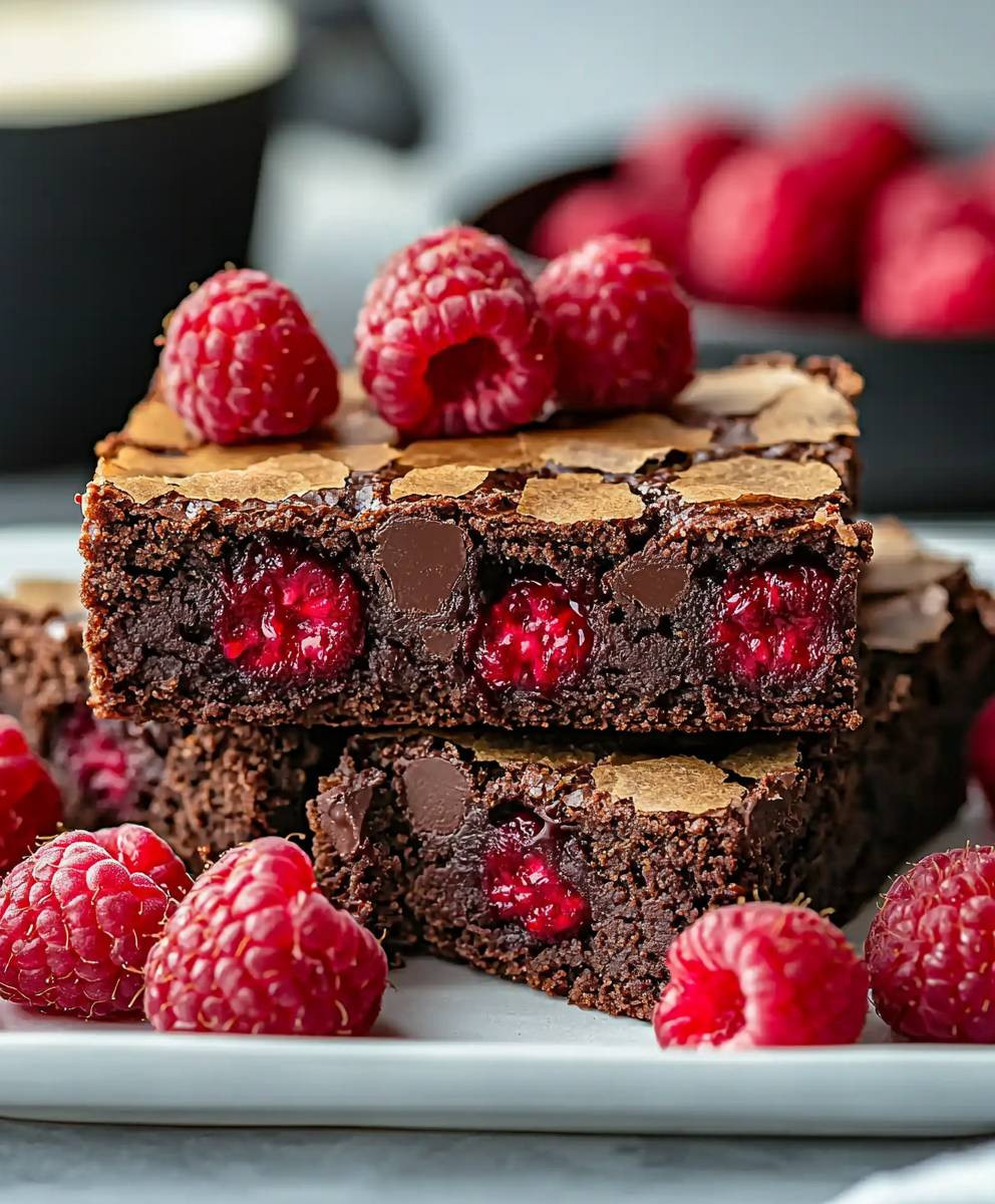 Schokoladen Brownies mit Himbeeren