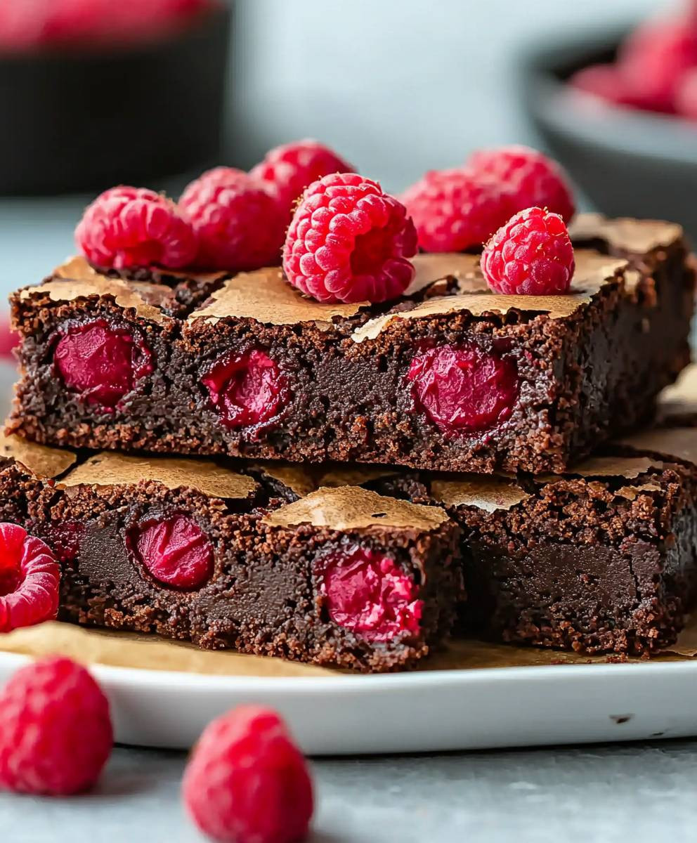 Schokoladen Brownies mit Himbeeren