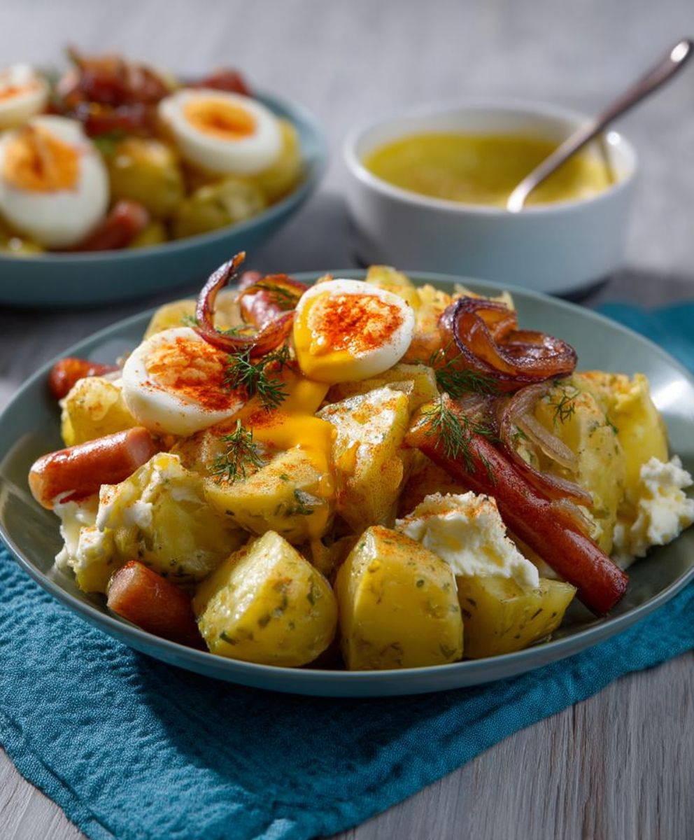 Kartoffelsalat Röstzwiebeln Honig Senf