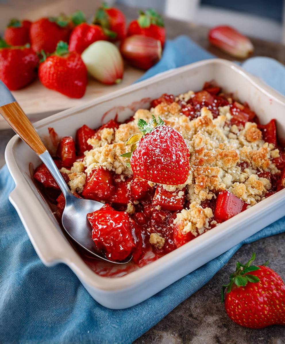 Erdbeer Rhabarber Crumble einfach lecker