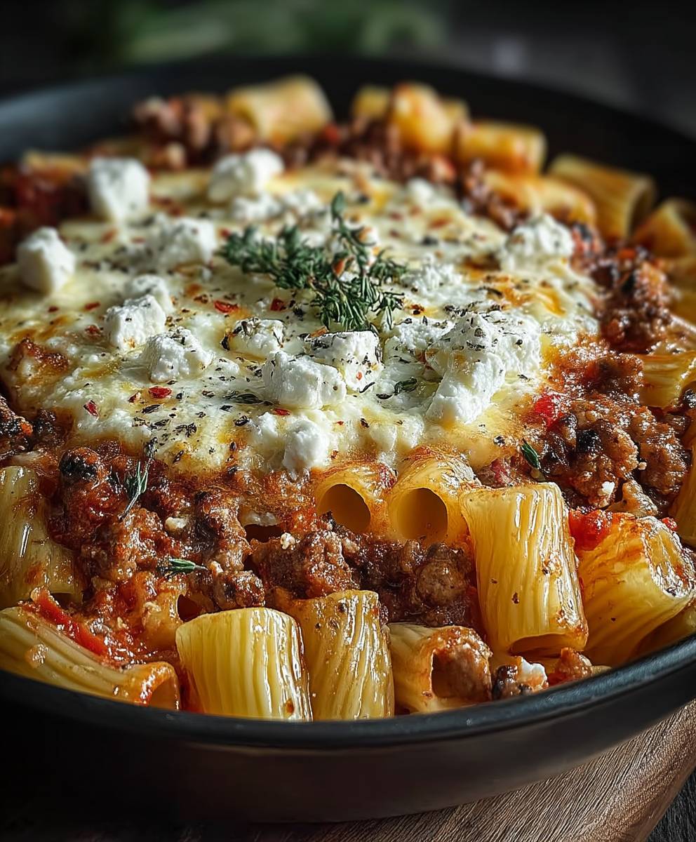 Nudelauflauf mit Feta Hackfleisch