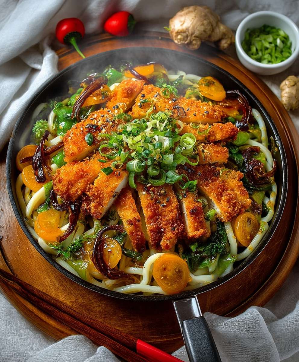 Udon Nudelpfanne Hähnchen Gemüse