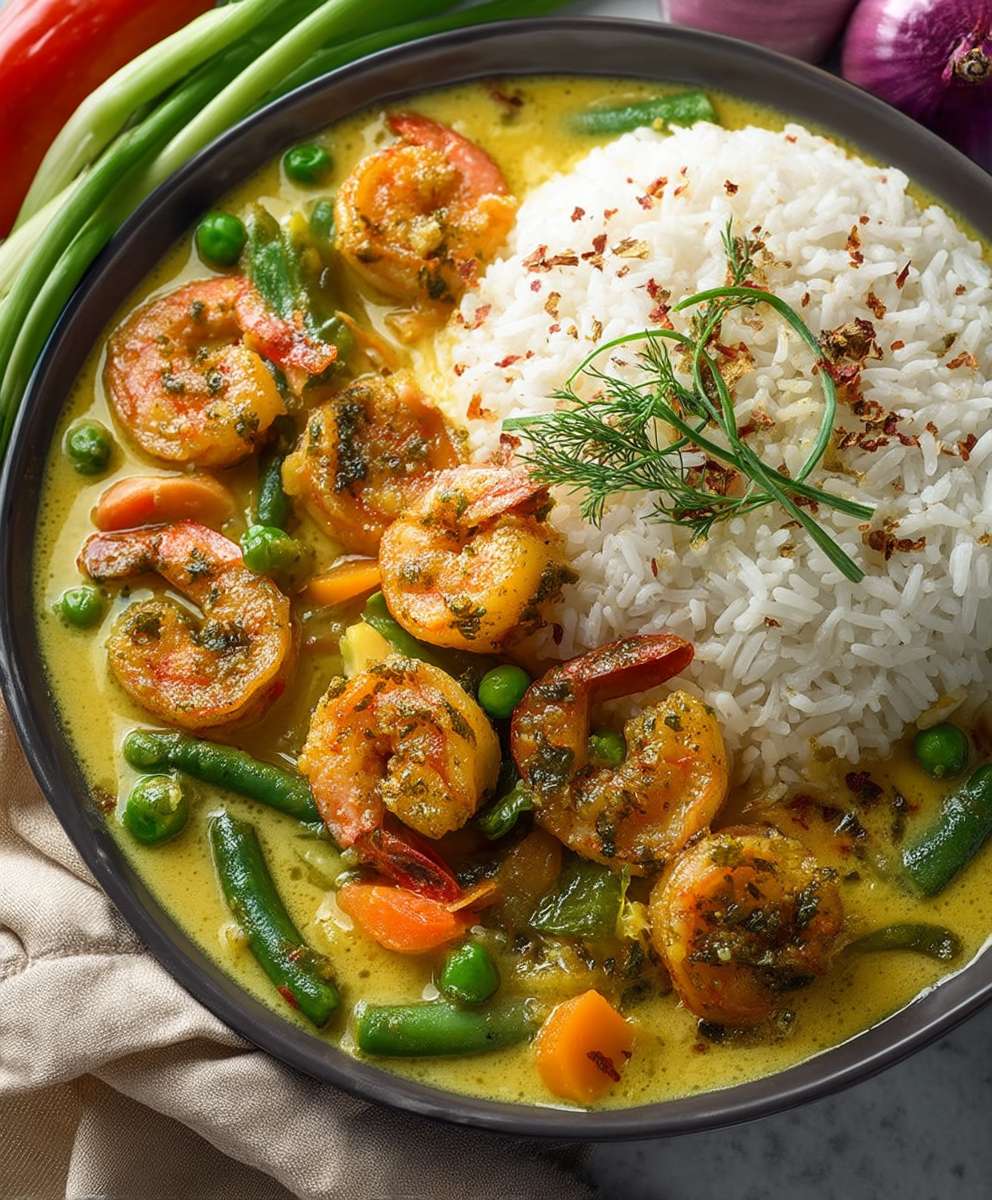 Curry Garnelen Gemüse Reis