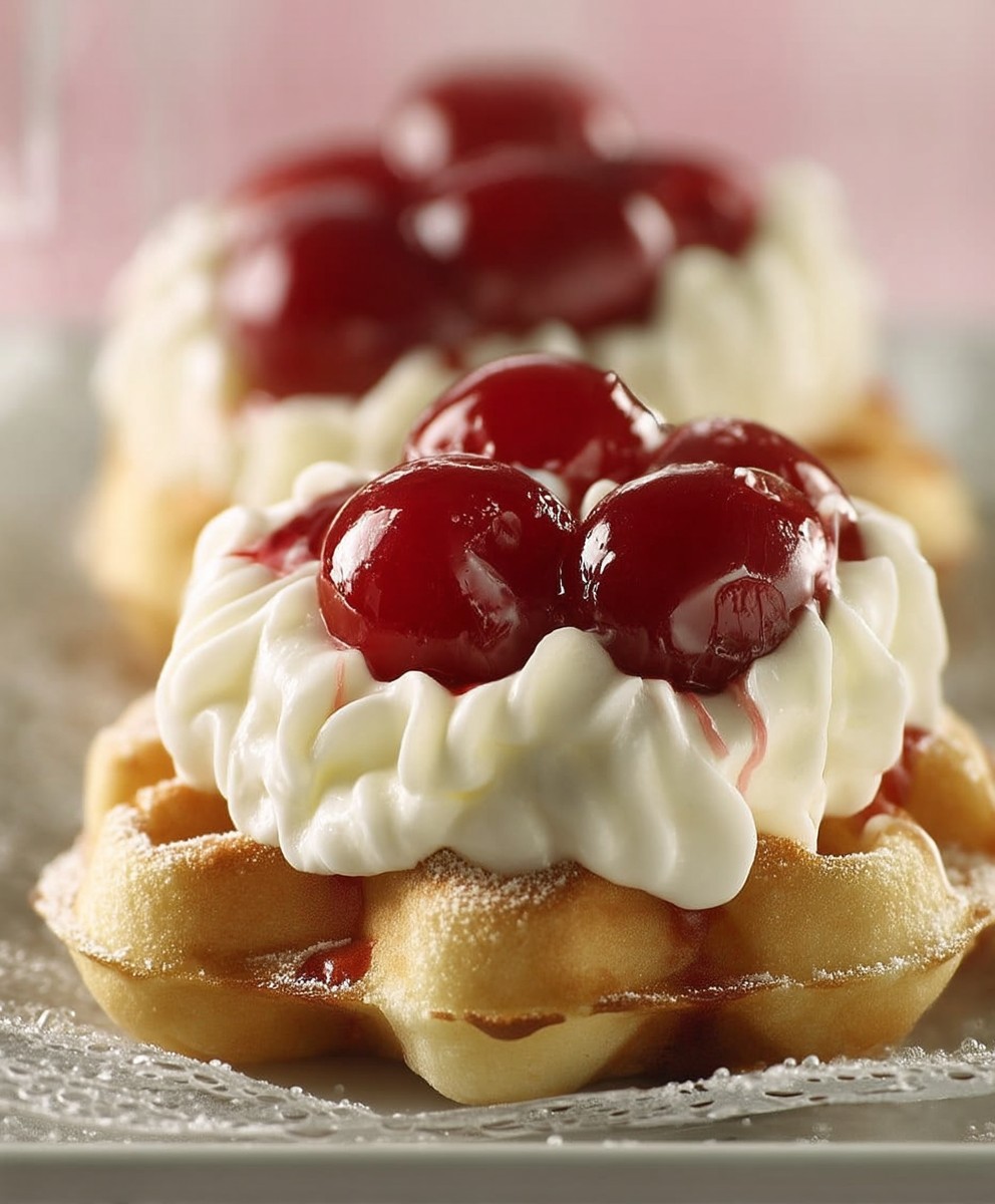 Mini Waffeln Vanillecreme Kirschen