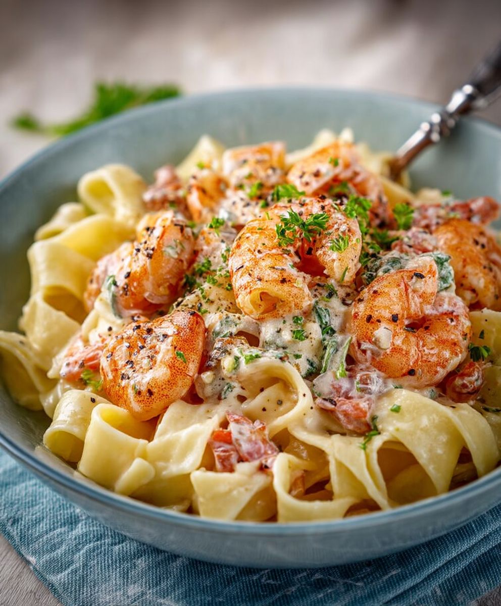 Pasta mit Garnelen Sahnesauce