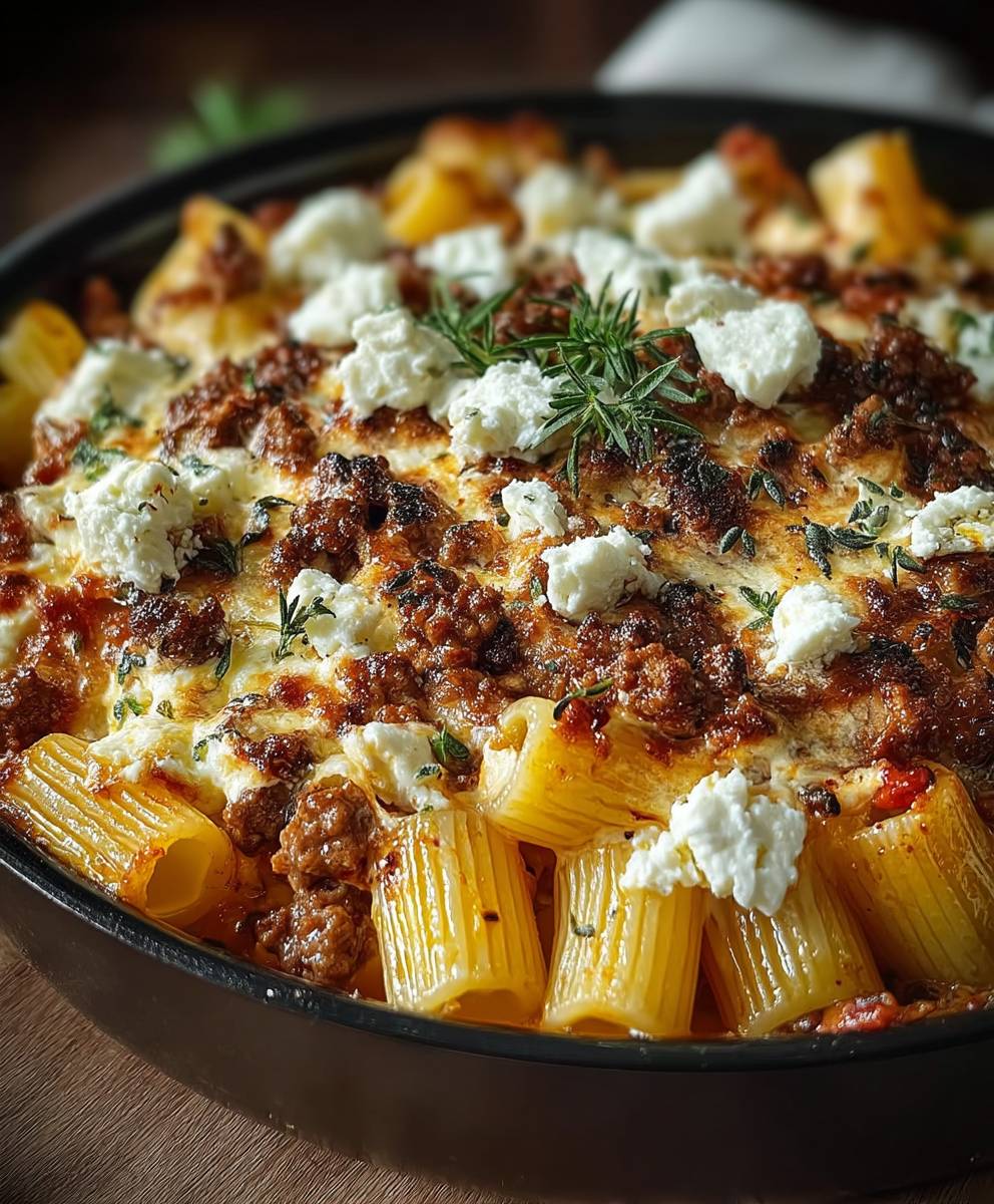 Nudelauflauf mit Feta Hackfleisch