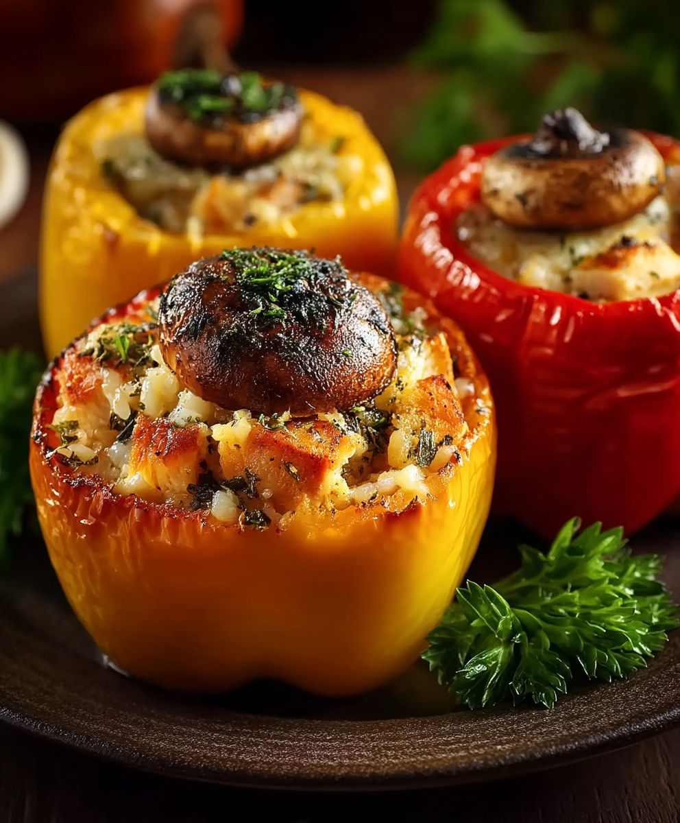 Gefüllte Paprika Hähnchen Pilze