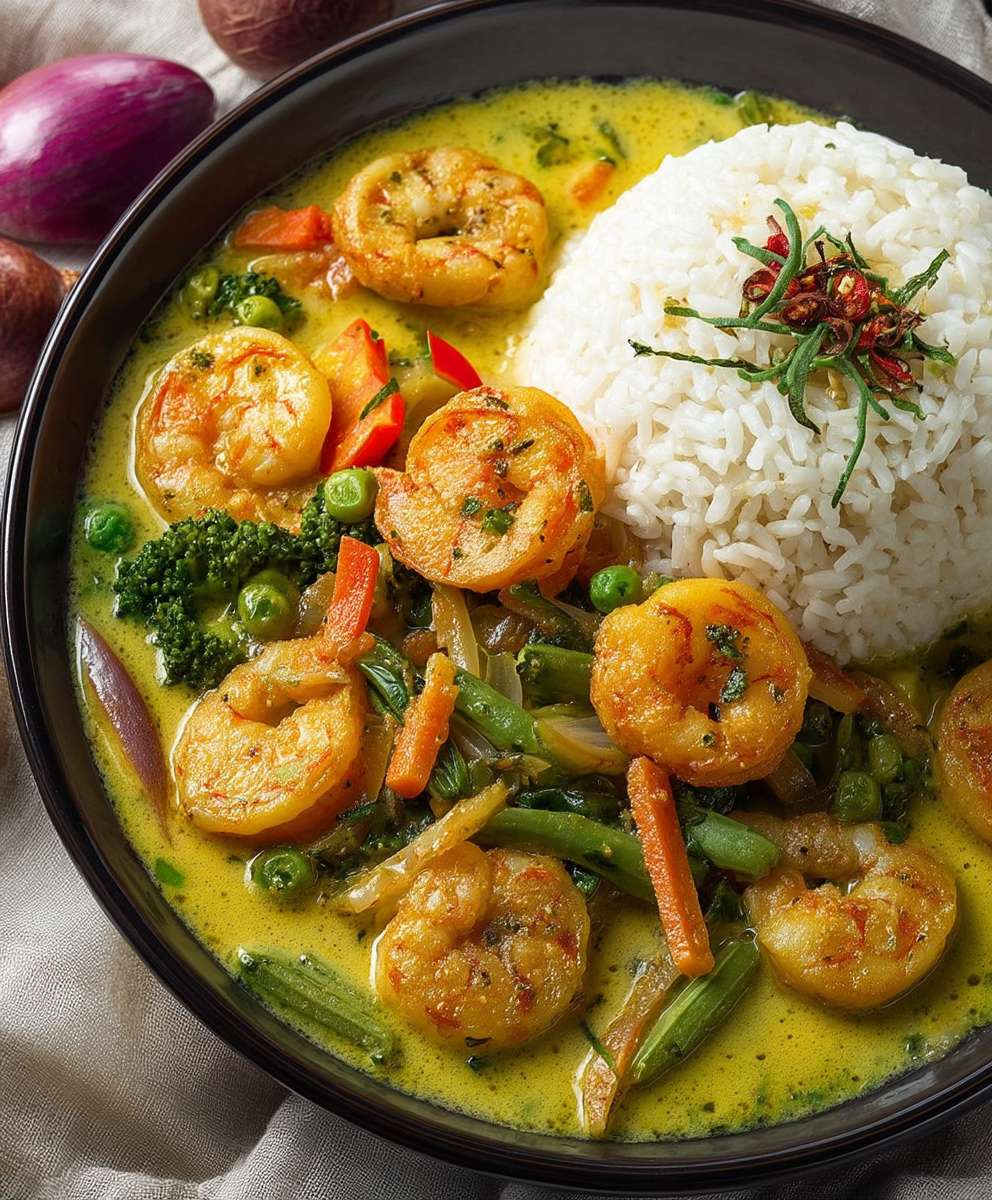 Curry Garnelen Gemüse Reis