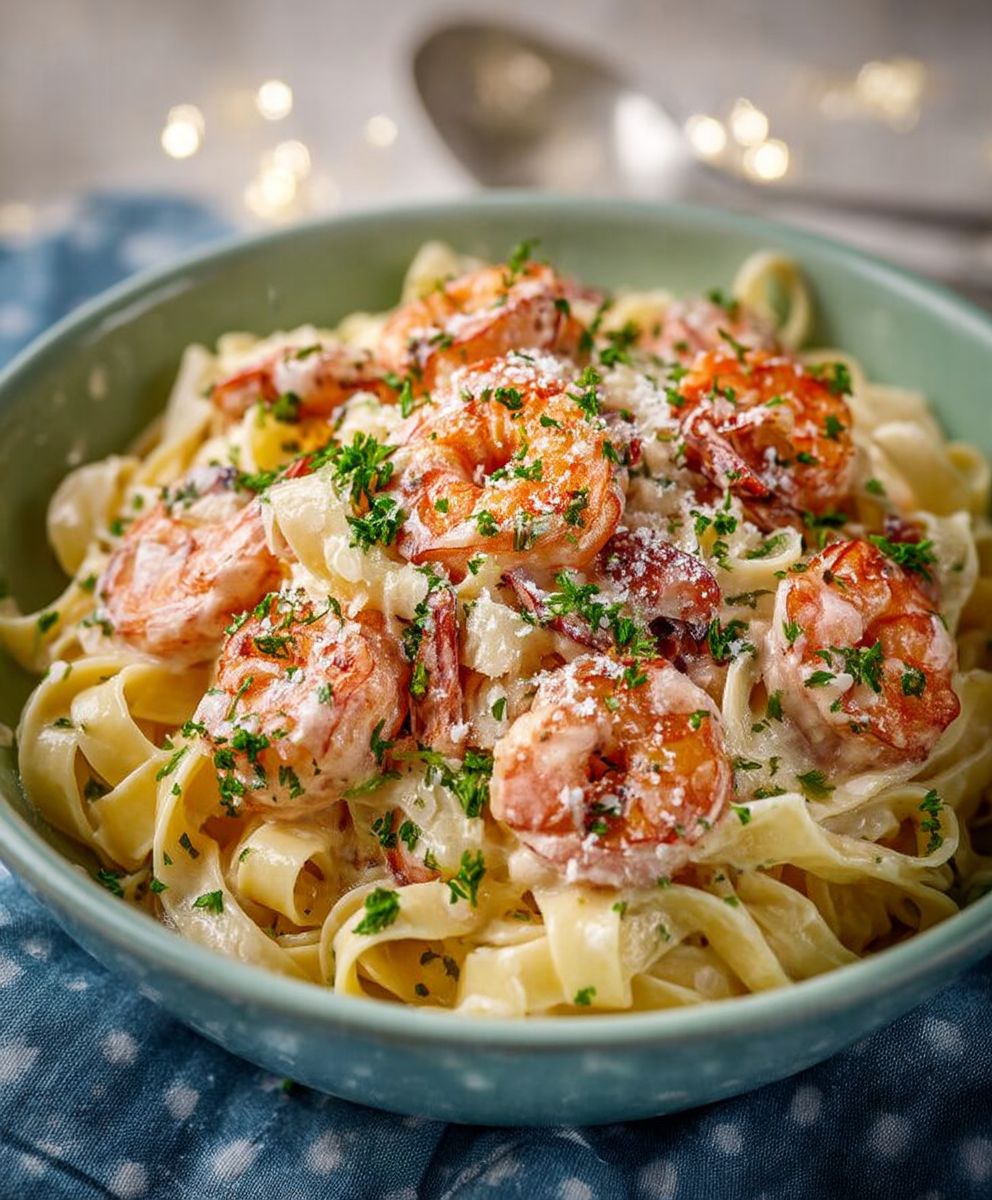 Pasta mit Garnelen Sahnesauce