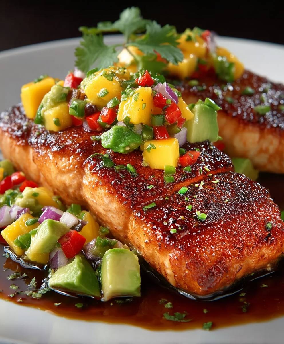 Honig glasierter Lachs Mango Salsa