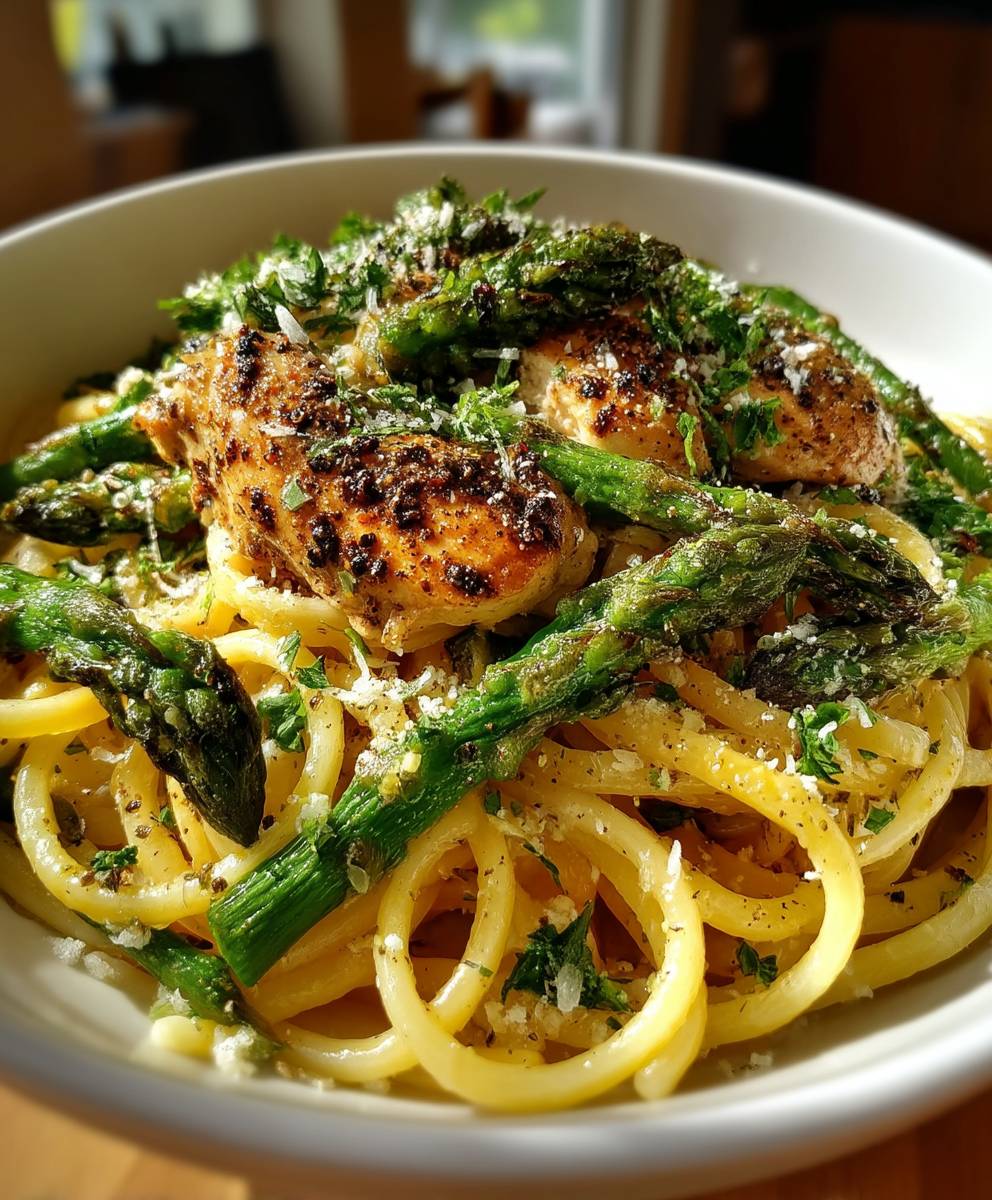 Zitronen Spargel Hähnchen Pasta