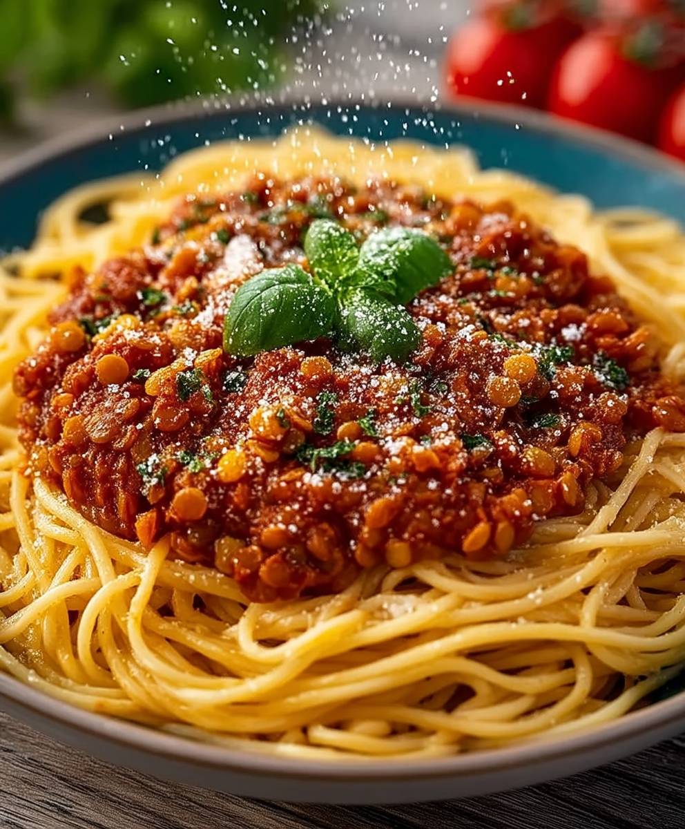Rote Linsen Bolognese Spaghetti