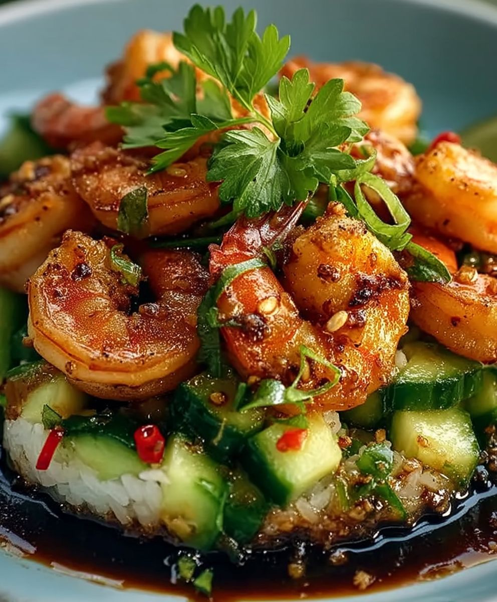 Knuspriger Reis Garnelen Salat