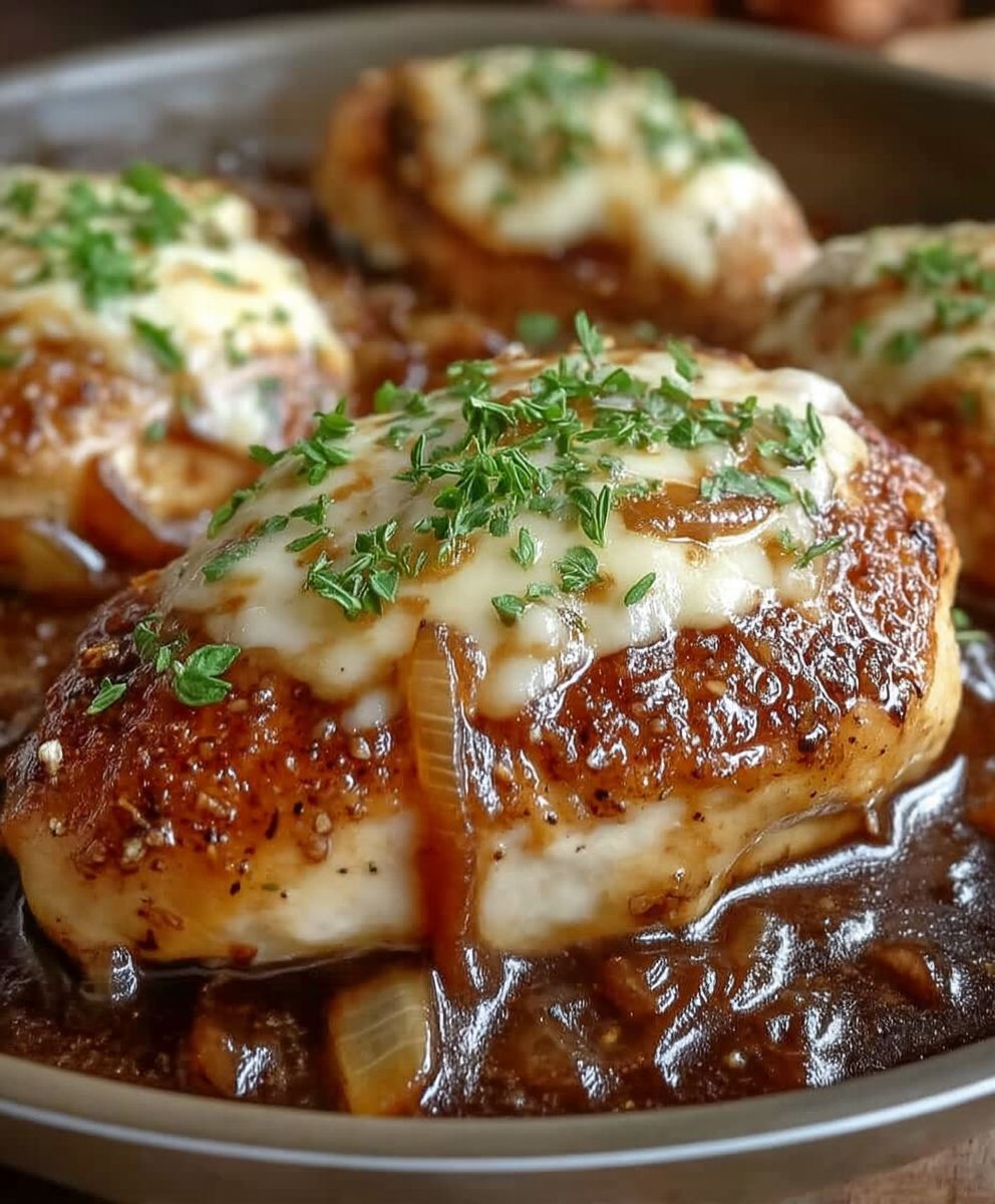 Französisches Zwiebelfleisch Hähnchen