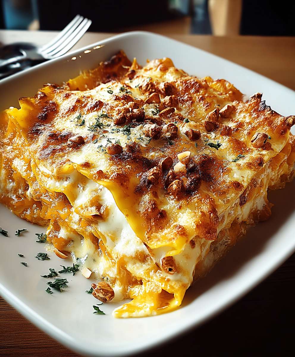 Kürbis Haselnuss Fontina Lasagne