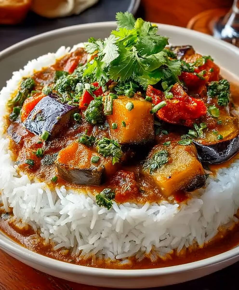 Auberginen Curry zubereiten